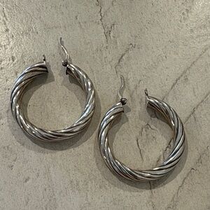 Chic Twisted Silver Hoop Earrings
